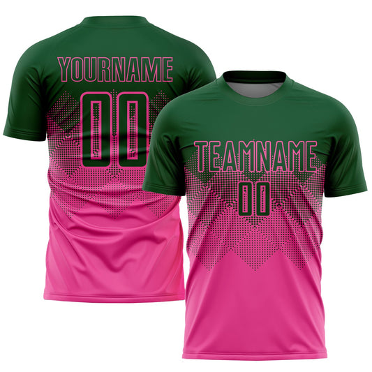 Camiseta de fútbol personalizada con sublimación rosa y verde