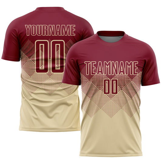Camiseta de fútbol personalizada con sublimación en color crema y carmesí