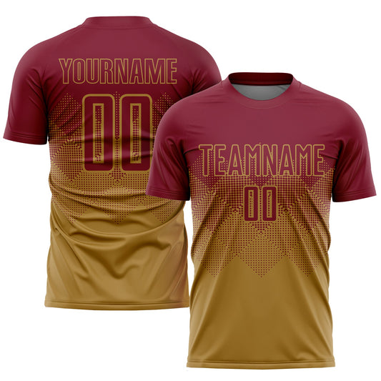 Camiseta de fútbol personalizada con sublimación en color carmesí y oro viejo