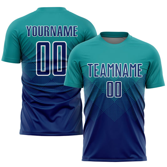 Camiseta de fútbol personalizada de sublimación en azul marino y blanco de EE. UU.