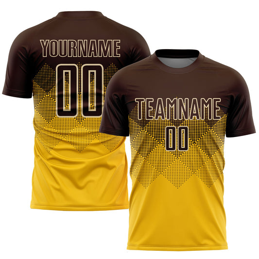 Camiseta de fútbol personalizada con sublimación en marrón dorado y crema