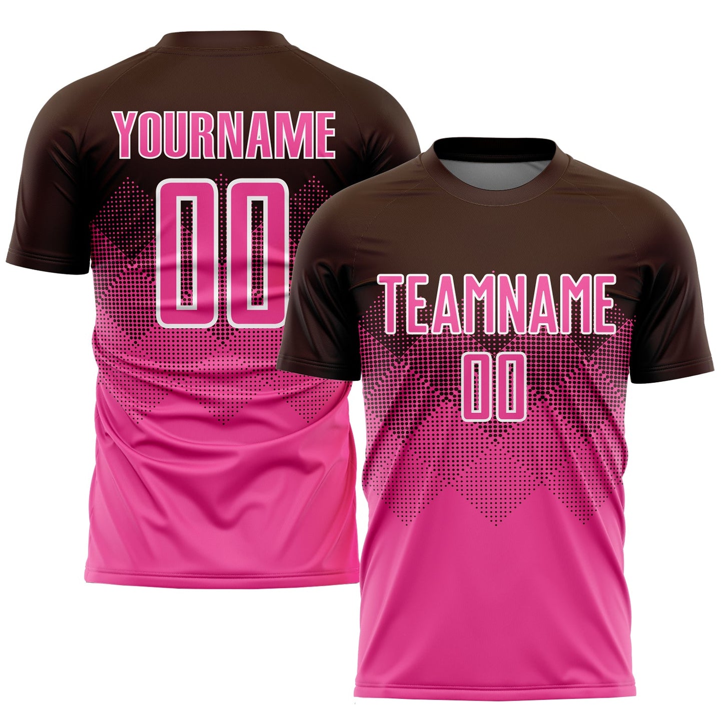 Camiseta de fútbol personalizada con sublimación en marrón, rosa y blanco