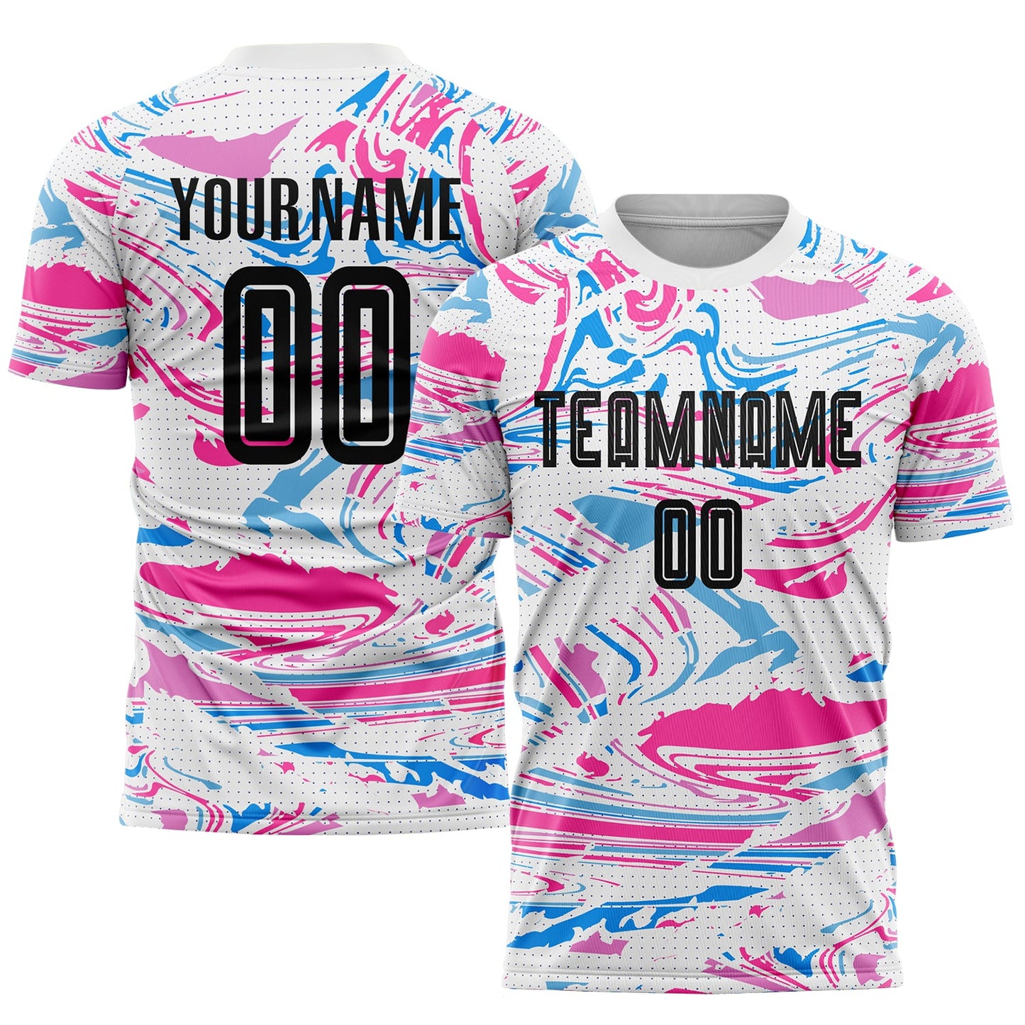 Camiseta de fútbol personalizada con sublimación en negro y rosa