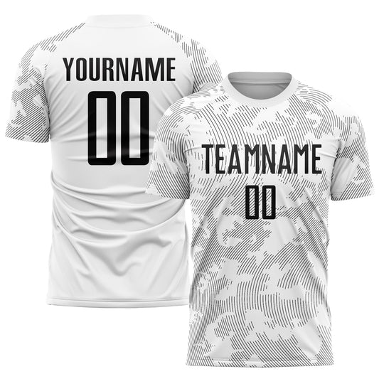 Camiseta de fútbol personalizada con sublimación en blanco y negro
