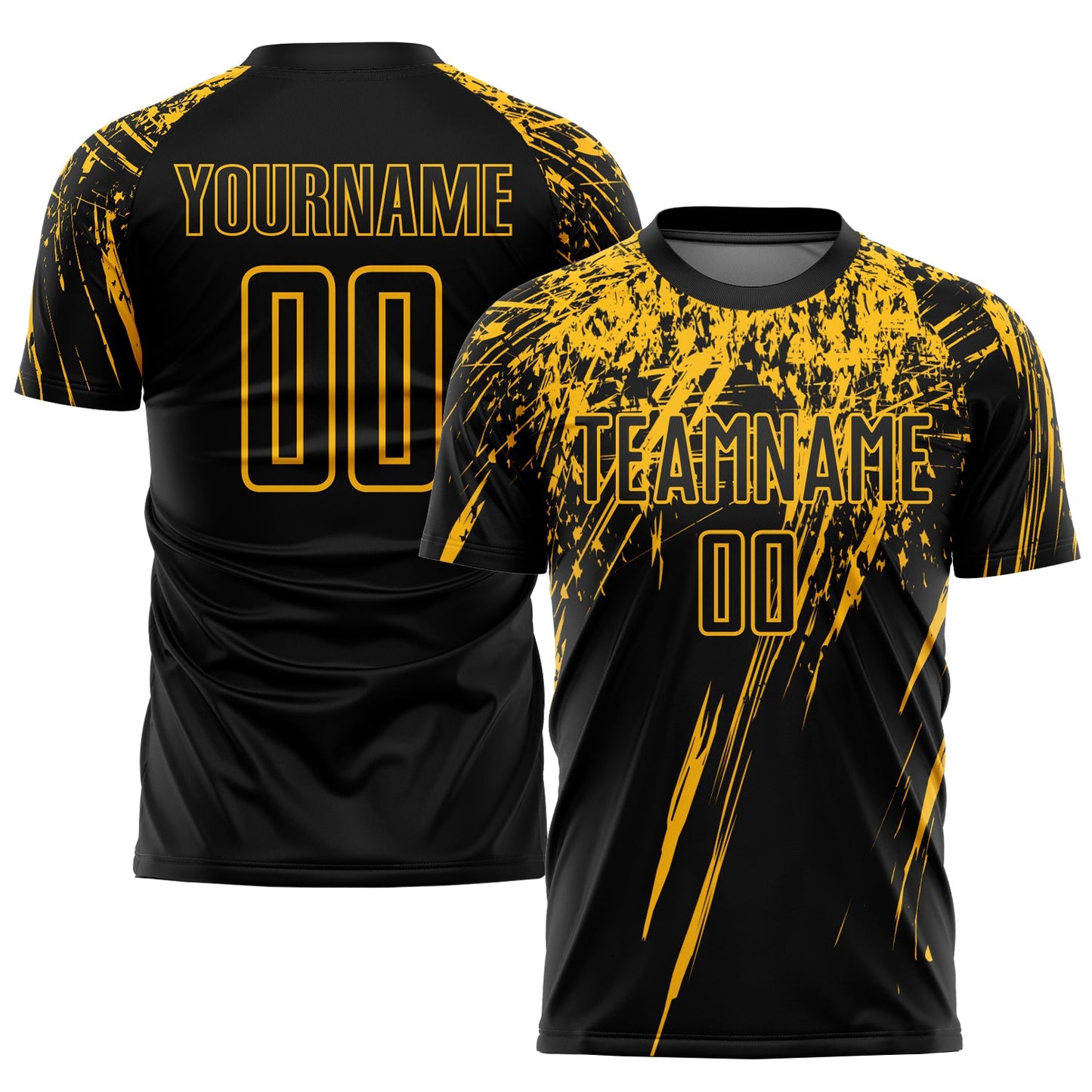 Camiseta de fútbol personalizada con sublimación en negro y dorado