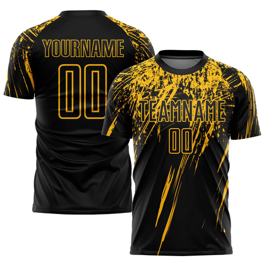Camiseta de fútbol personalizada con sublimación en negro y dorado