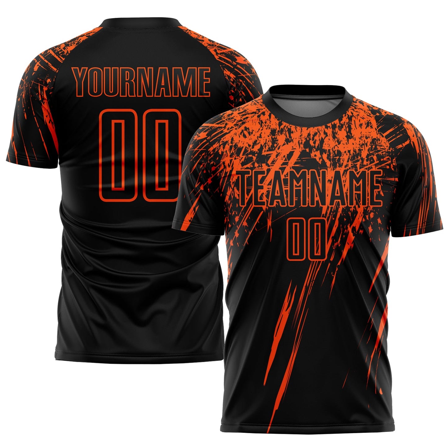 Camiseta de fútbol personalizada con sublimación en negro y naranja