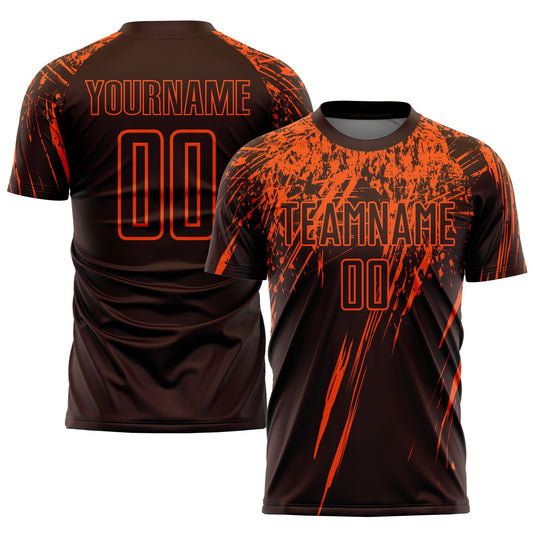 Camiseta de fútbol personalizada con sublimación en marrón y naranja