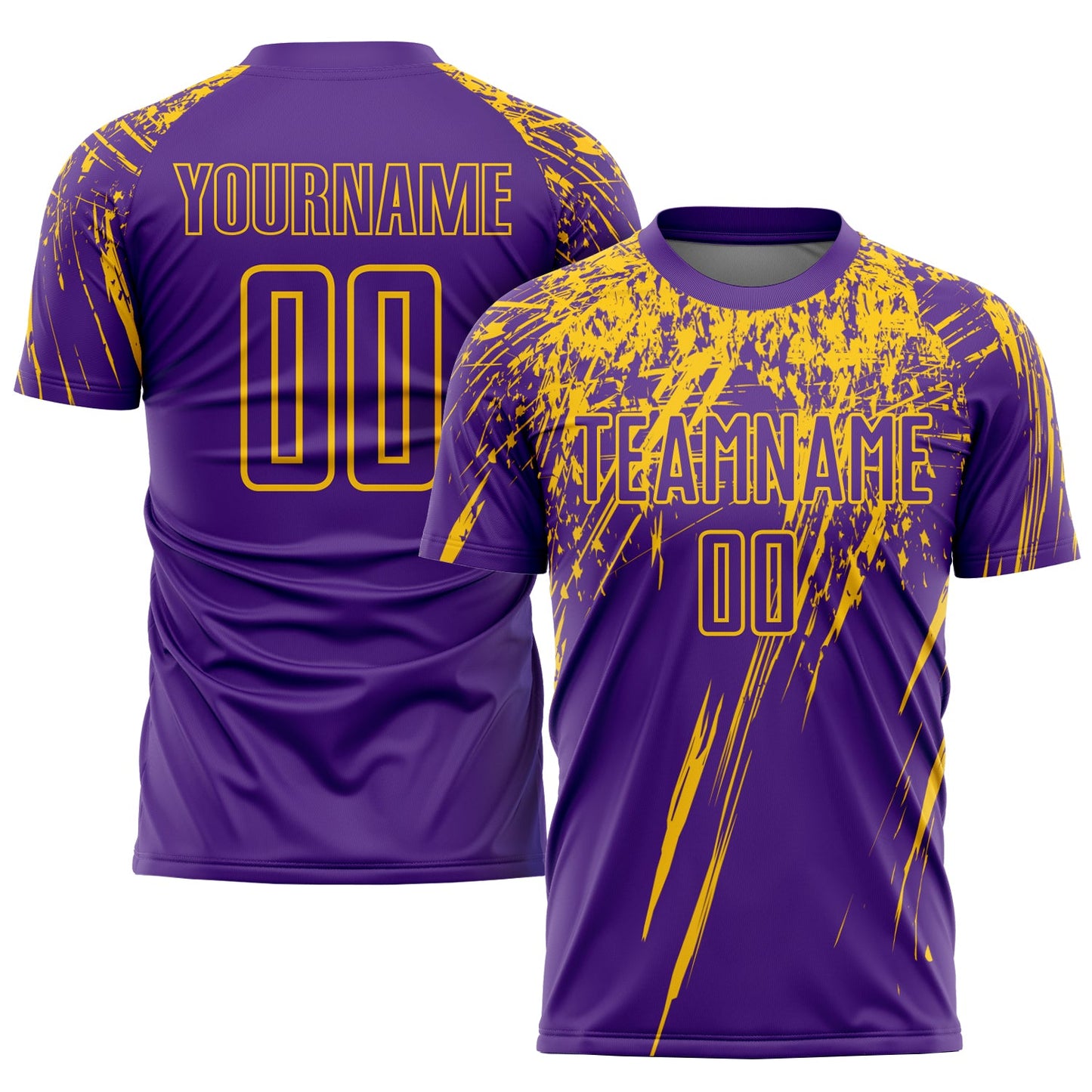 Camiseta de fútbol personalizada con sublimación en morado y amarillo