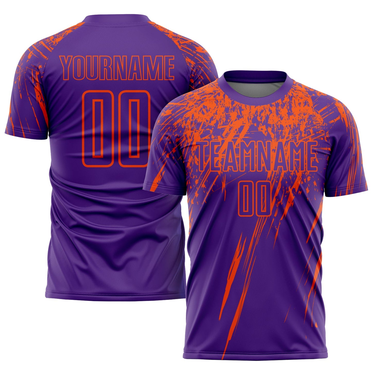 Camiseta de fútbol personalizada con sublimación en morado y naranja