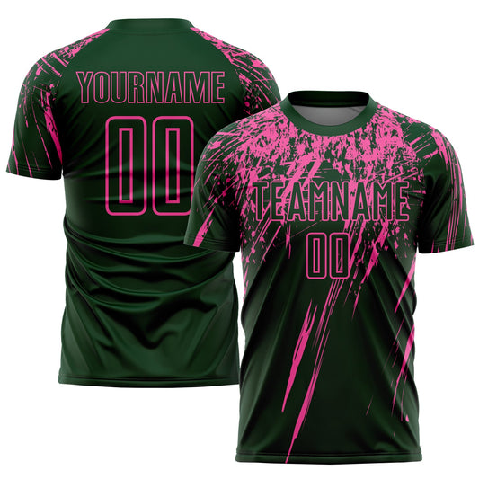 Camiseta de fútbol personalizada con sublimación verde y rosa