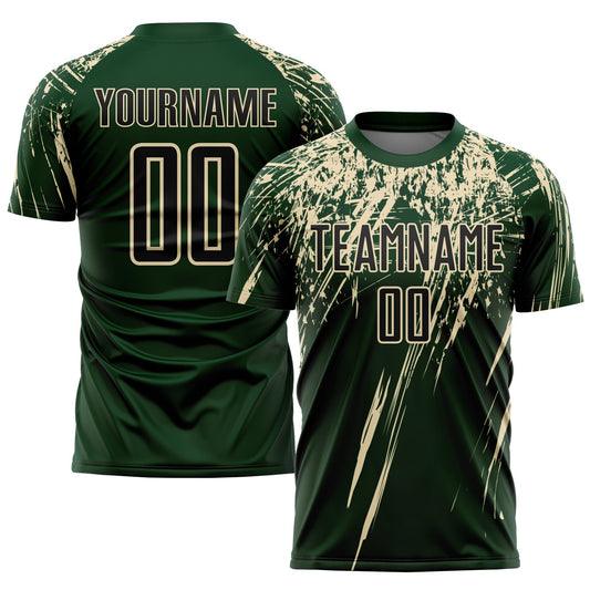 Camiseta de fútbol personalizada con sublimación en verde, negro y crema