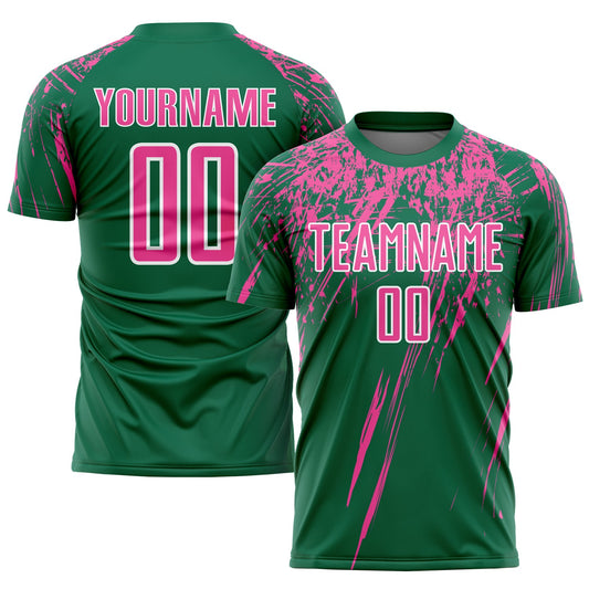 Camiseta de fútbol personalizada Kelly Green, rosa y blanca, sublimada