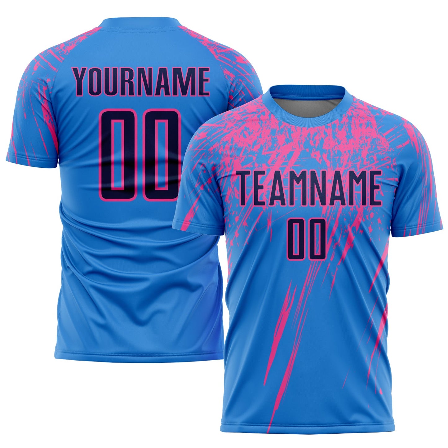 Camiseta de fútbol personalizada con sublimación en azul marino y rosa pálido