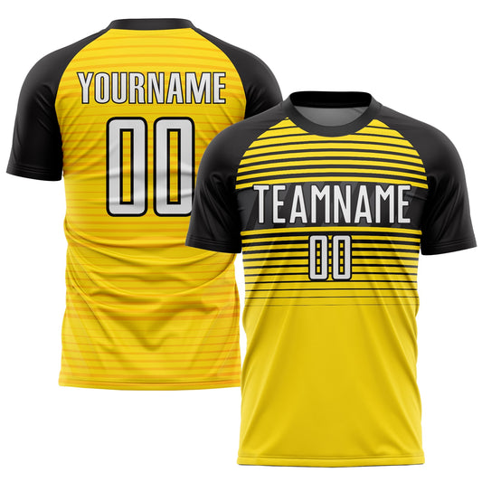 Camiseta de fútbol personalizada con sublimación en amarillo, blanco y negro