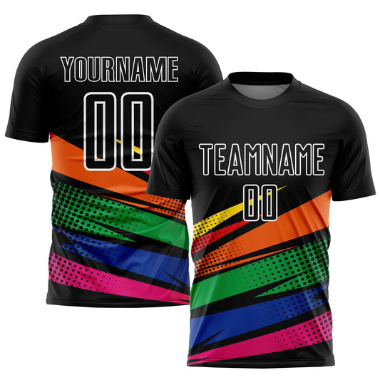 Camiseta de fútbol personalizada con sublimación en negro, naranja y verde Kelly