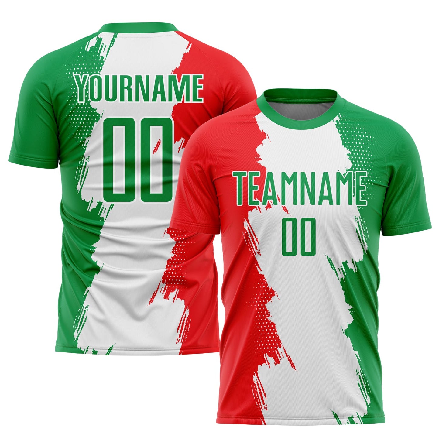 Camiseta de fútbol de México personalizada, sublimada, verde hierba, rojo y blanco