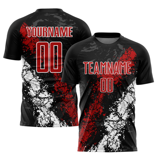 Camiseta de fútbol personalizada con sublimación en negro, rojo y blanco