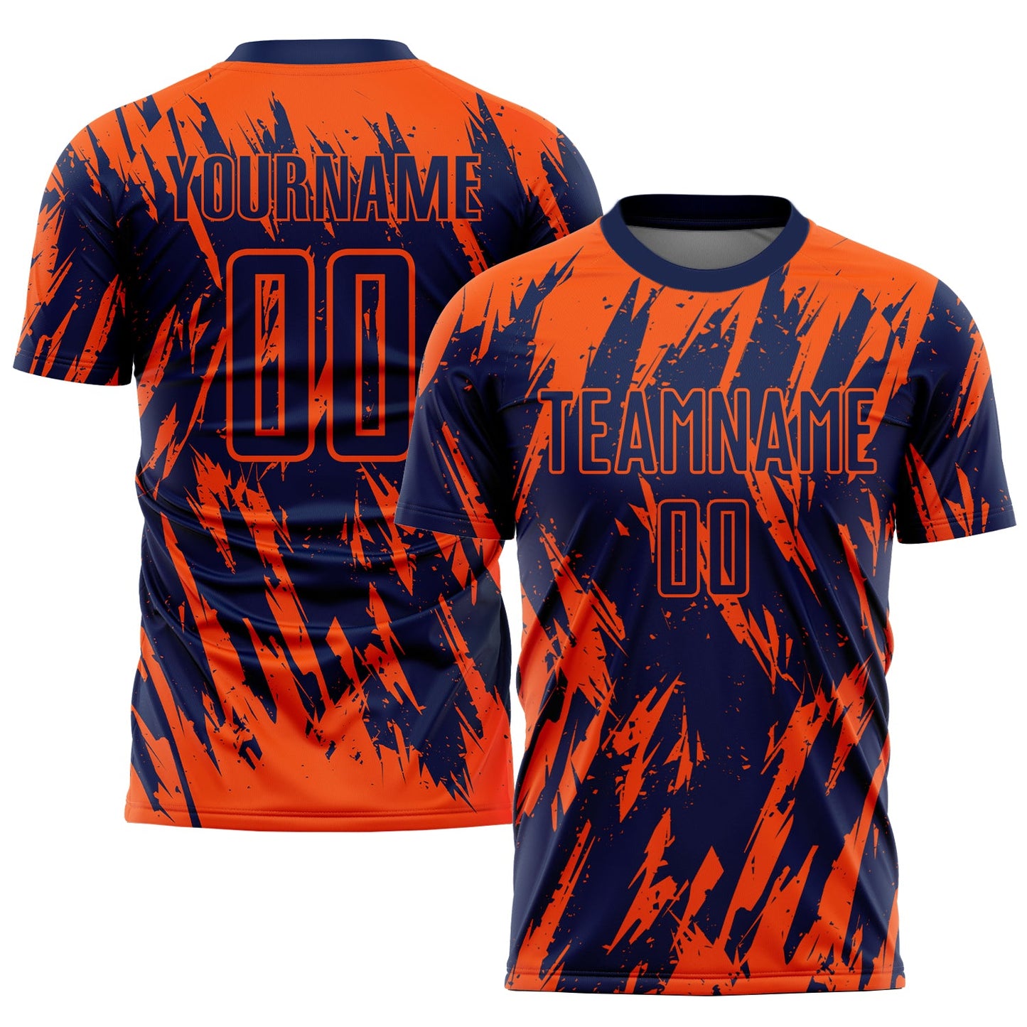 Camiseta de fútbol personalizada con sublimación naranja y azul marino