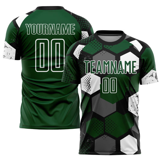 Camiseta de fútbol personalizada con sublimación en verde, negro y blanco