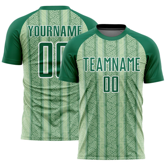 Camiseta de fútbol personalizada con sublimación de rayas étnicas verde guisante Kelly y blanco