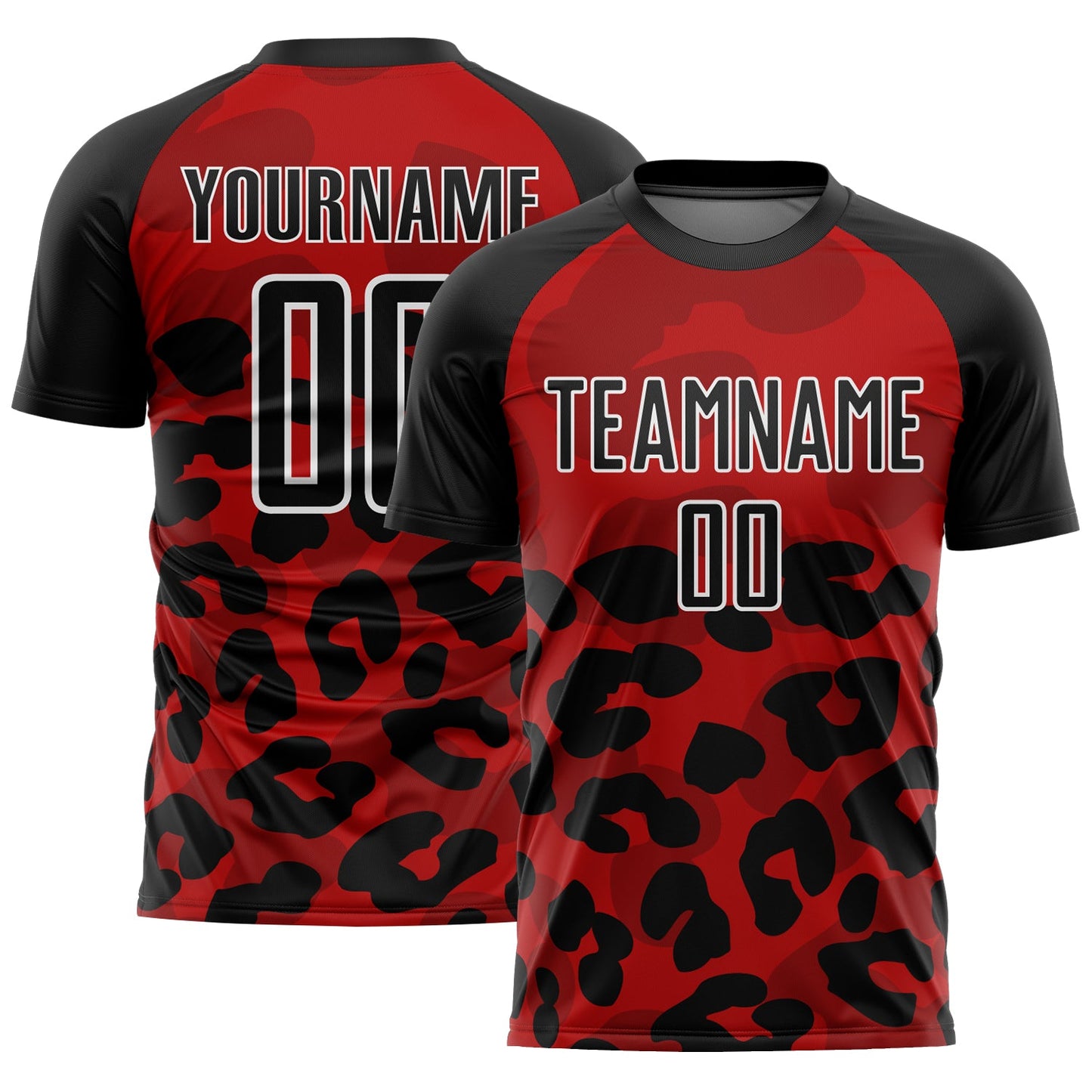Camiseta de fútbol personalizada con sublimación de estampado animal en rojo, negro y blanco