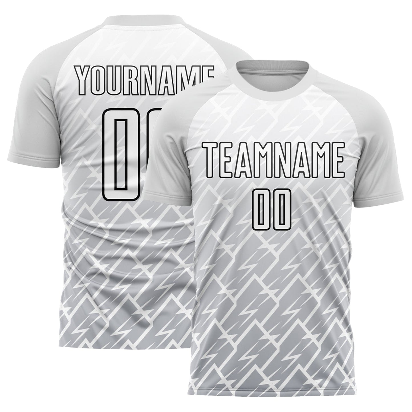 Camiseta de fútbol personalizada con sublimación de Lightning en blanco, gris y negro