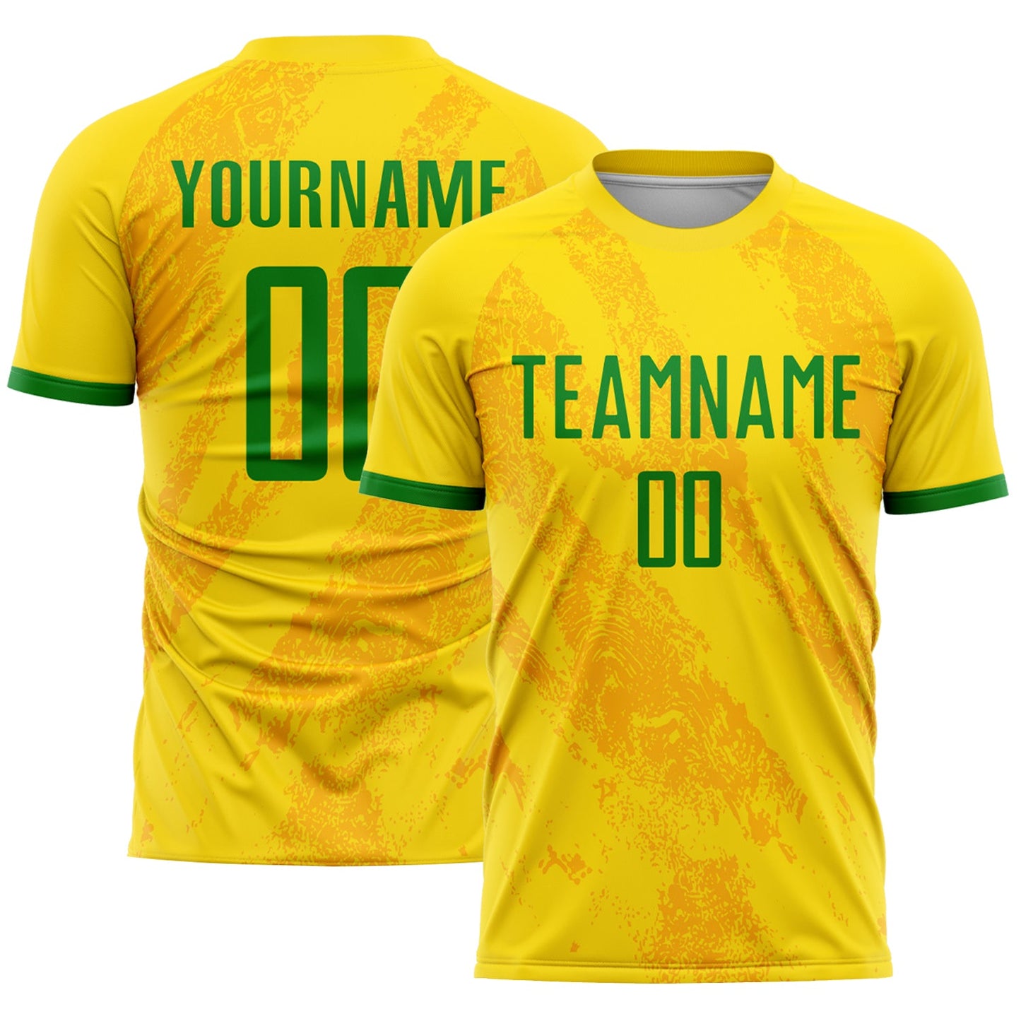 Camiseta de fútbol personalizada con sublimación en verde hierba y dorado