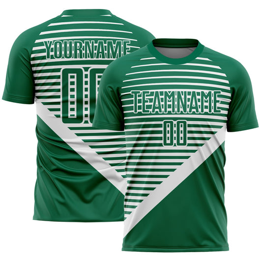 Camiseta de fútbol personalizada con sublimación de rayas blancas y verde Kelly