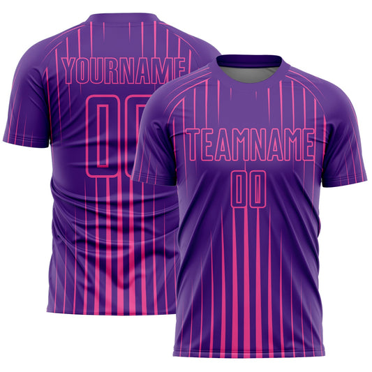 Camiseta de fútbol personalizada con sublimación de líneas moradas y rosas