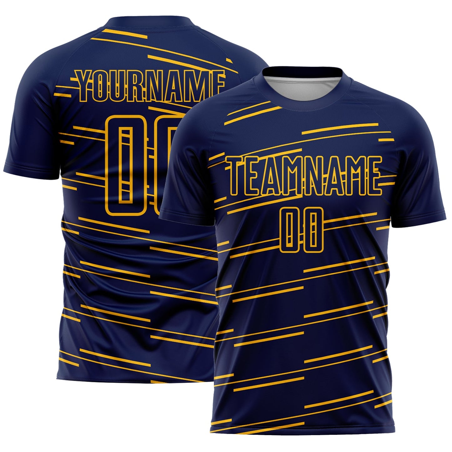 Camiseta de fútbol personalizada con sublimación de líneas amarillas de la Marina