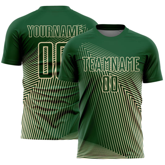 Camiseta de fútbol personalizada con sublimación de líneas verdes y crema