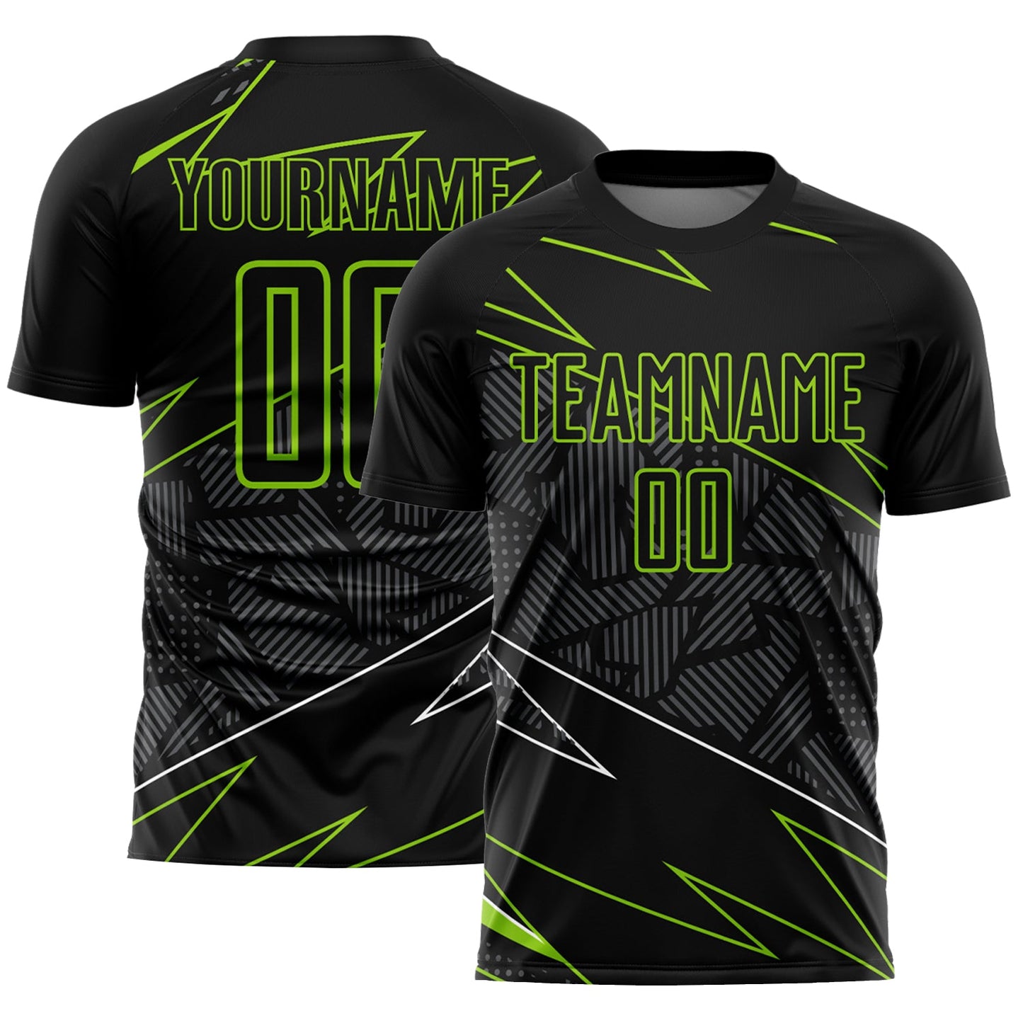 Camiseta de fútbol personalizada con sublimación de líneas verde neón y negro