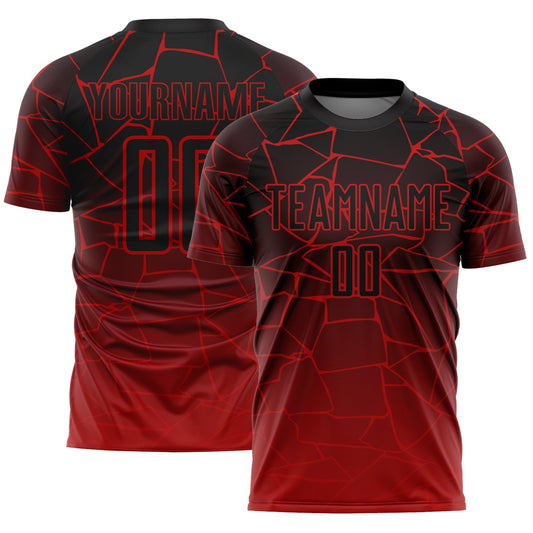Camiseta de fútbol personalizada con sublimación de líneas rojas y negras