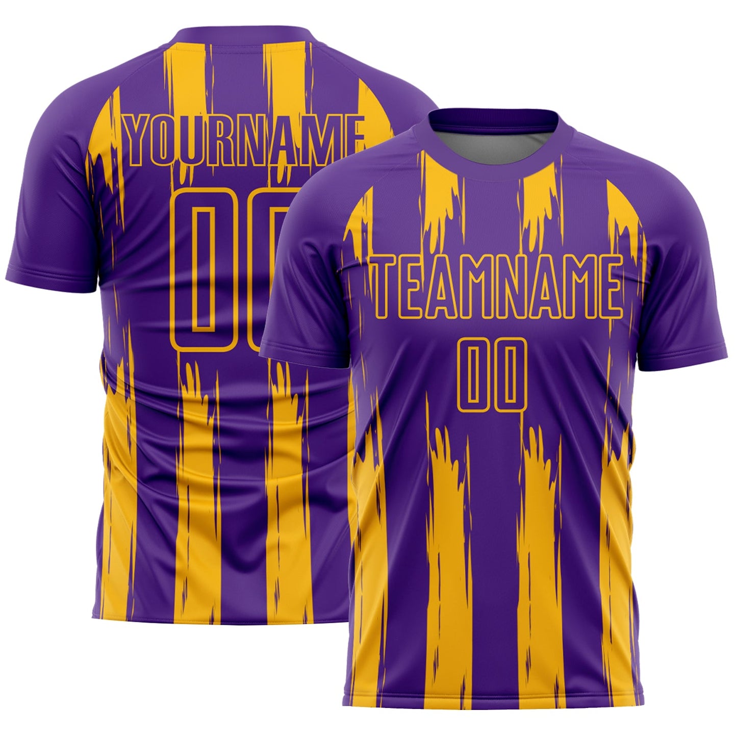 Camiseta de fútbol personalizada con rayas abstractas de oro púrpura y sublimación