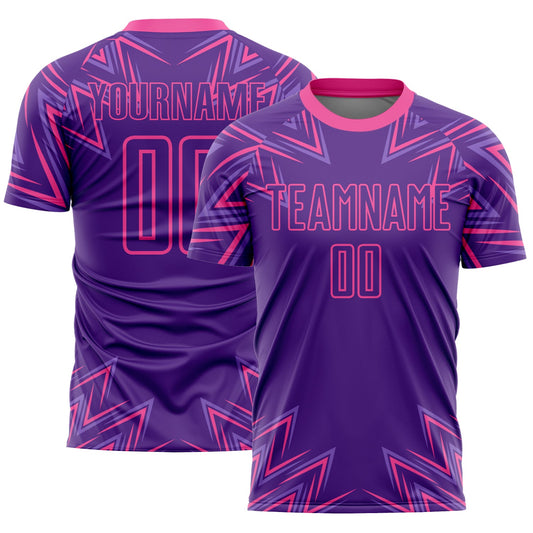 Camiseta de fútbol personalizada con sublimación de formas geométricas en morado y rosa