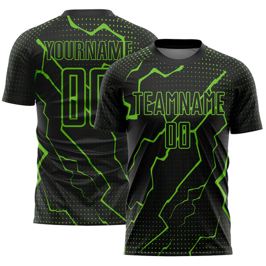 Camiseta de fútbol personalizada de sublimación Aurora Green Lightning negra