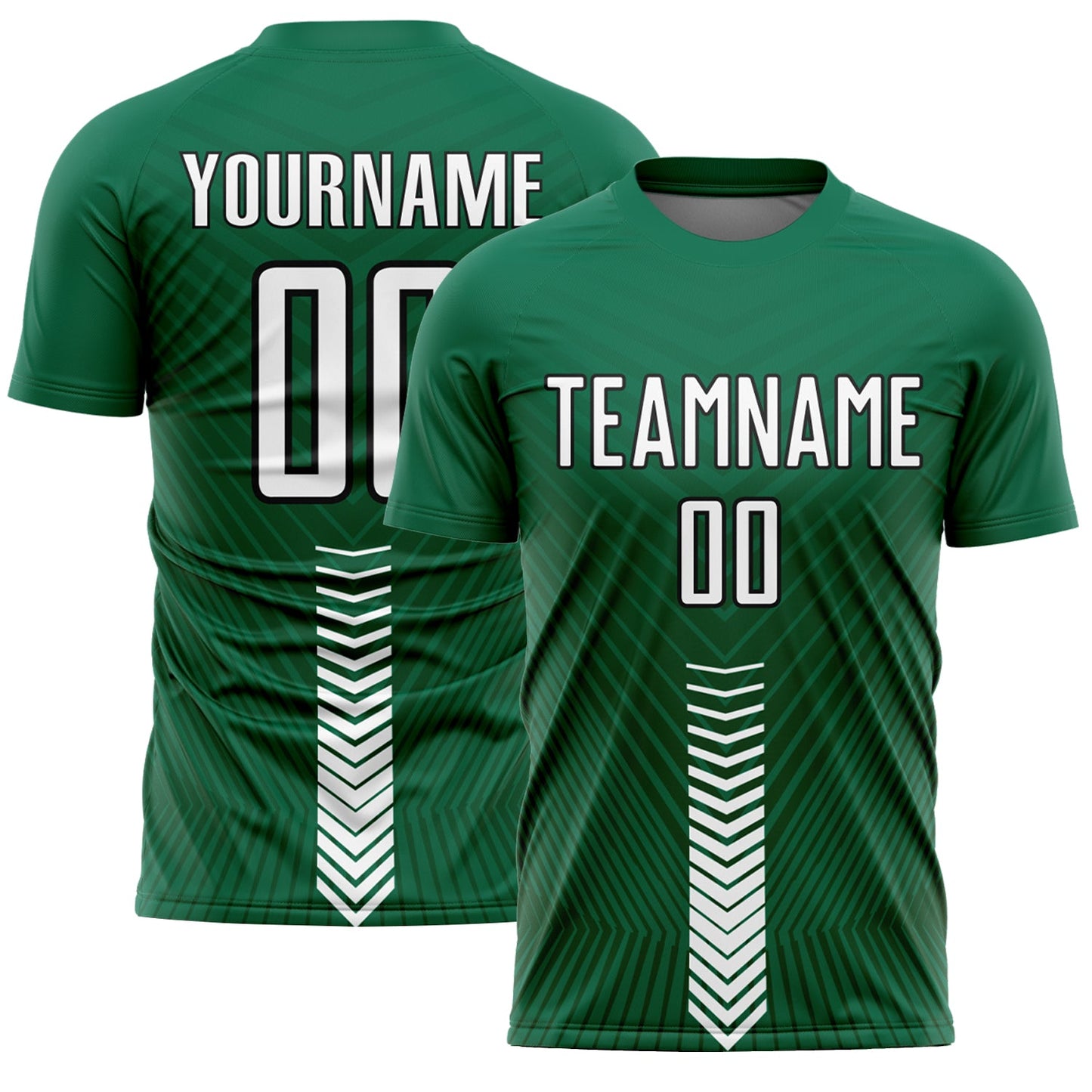 Camiseta de fútbol personalizada con sublimación de flechas blancas y negras en verde Kelly