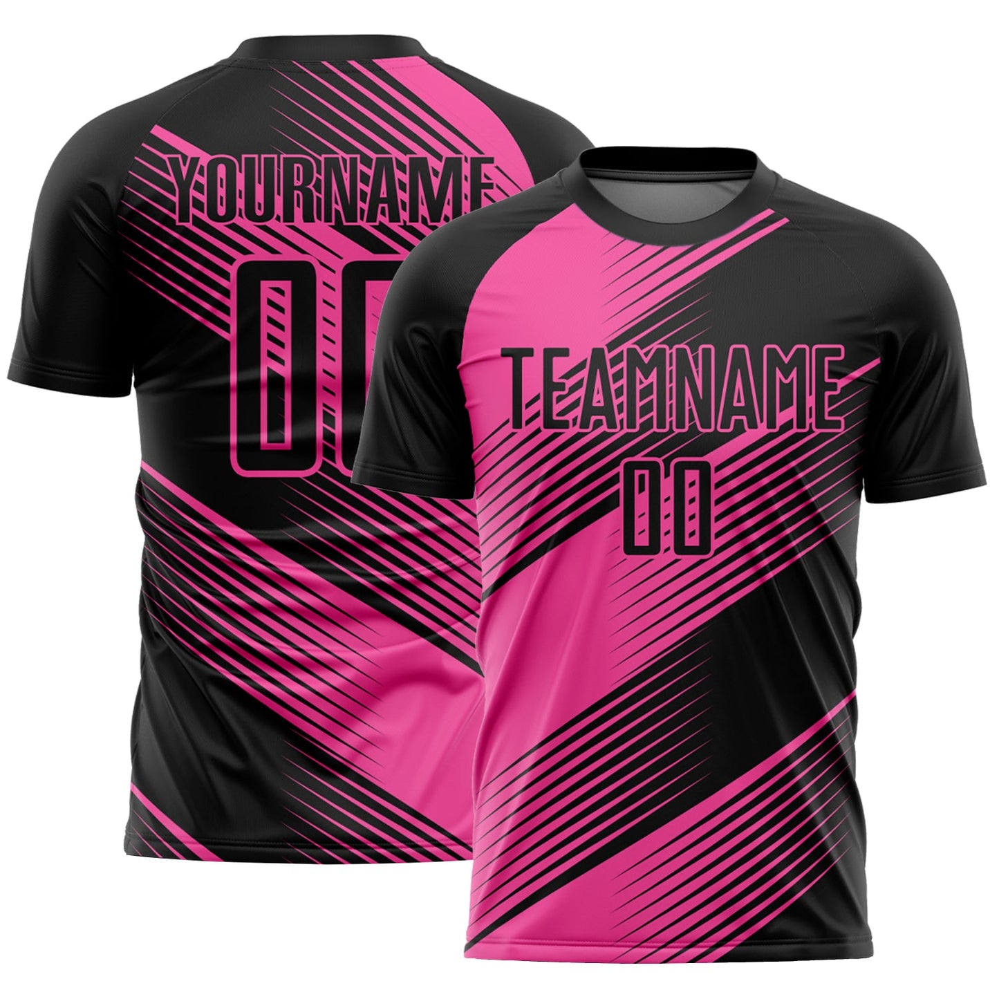 Camiseta de fútbol personalizada con sublimación de línea rosa y negra