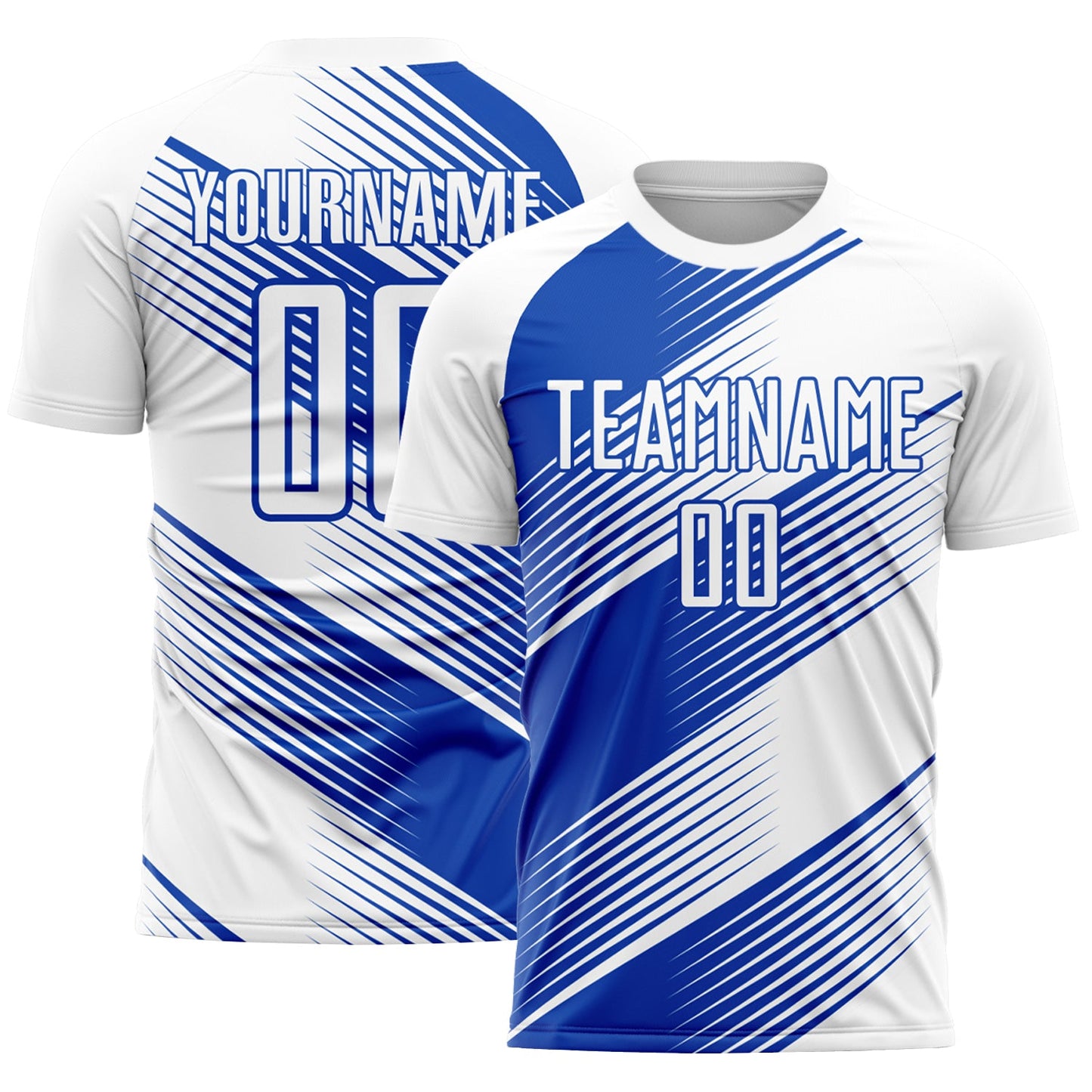 Camiseta de fútbol personalizada de sublimación de la línea azul Thunder blanca