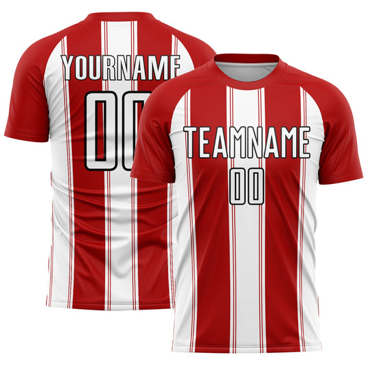 Camiseta de fútbol personalizada con sublimación de líneas rojas, blancas y negras
