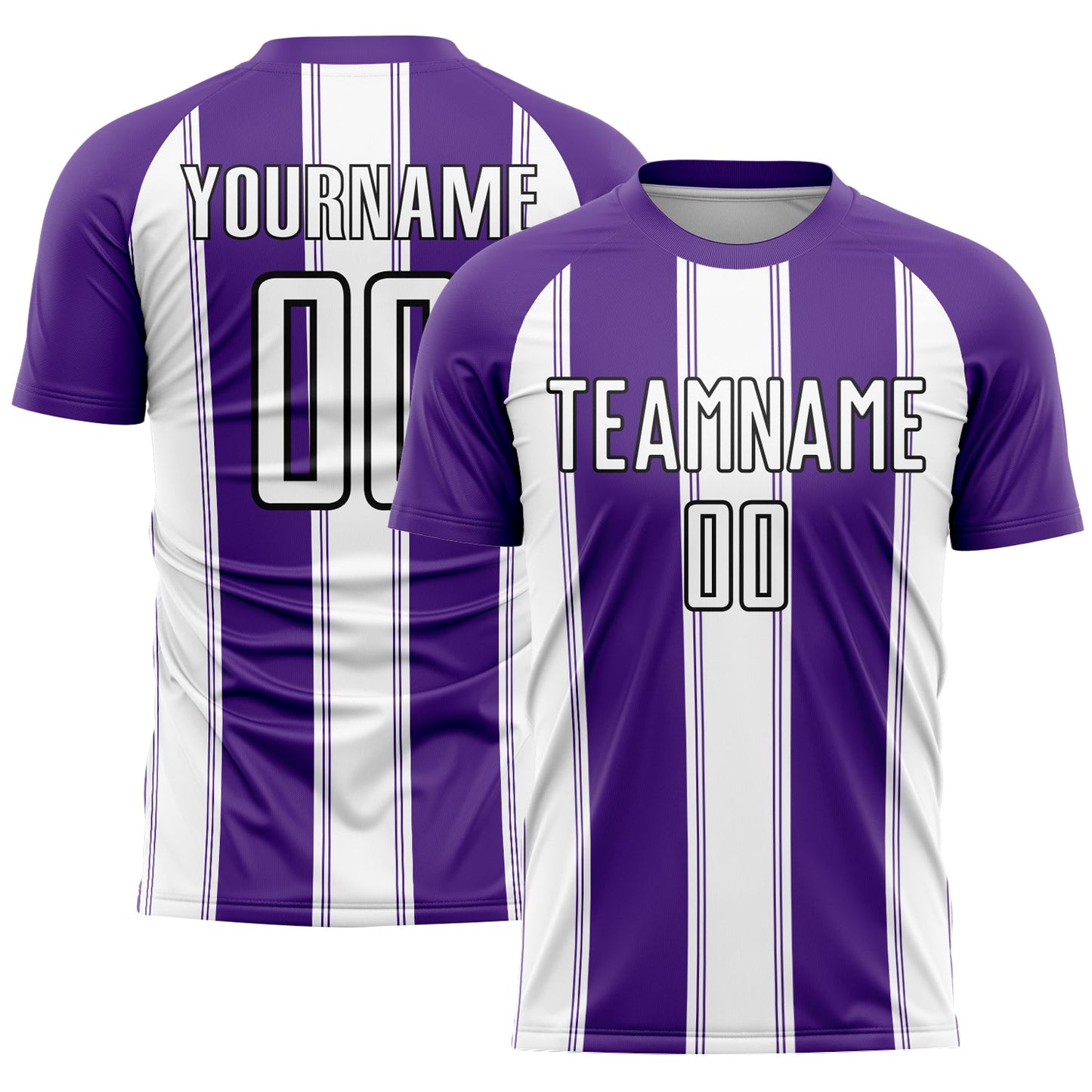Camiseta de fútbol personalizada con sublimación de líneas moradas, blancas y negras