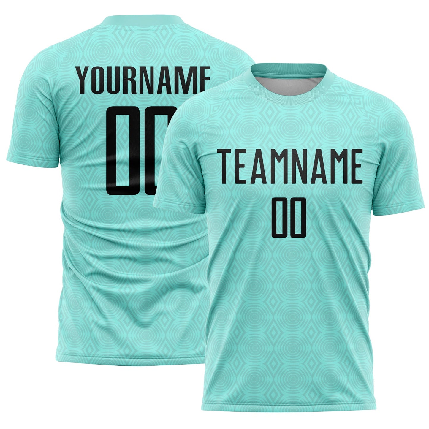 Camiseta de fútbol personalizada con sublimación de formas geométricas en azul hielo y negro