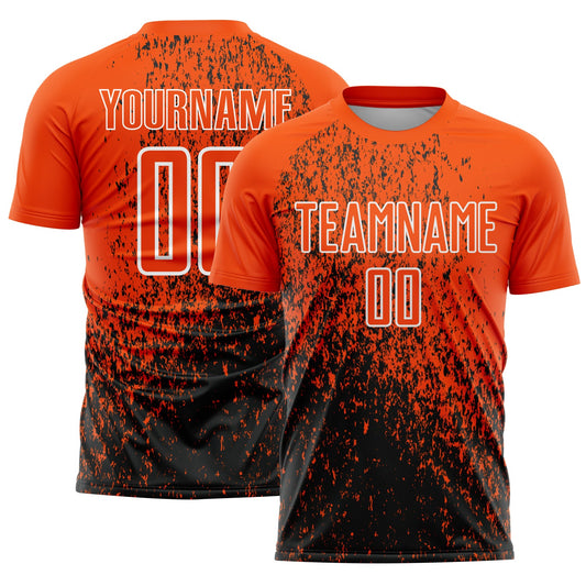 Camiseta de fútbol personalizada con sublimación de arte abstracto con fragmentos en naranja, negro y blanco