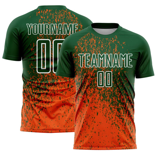 Camiseta de fútbol personalizada con sublimación de arte abstracto con fragmentos en verde, naranja y blanco