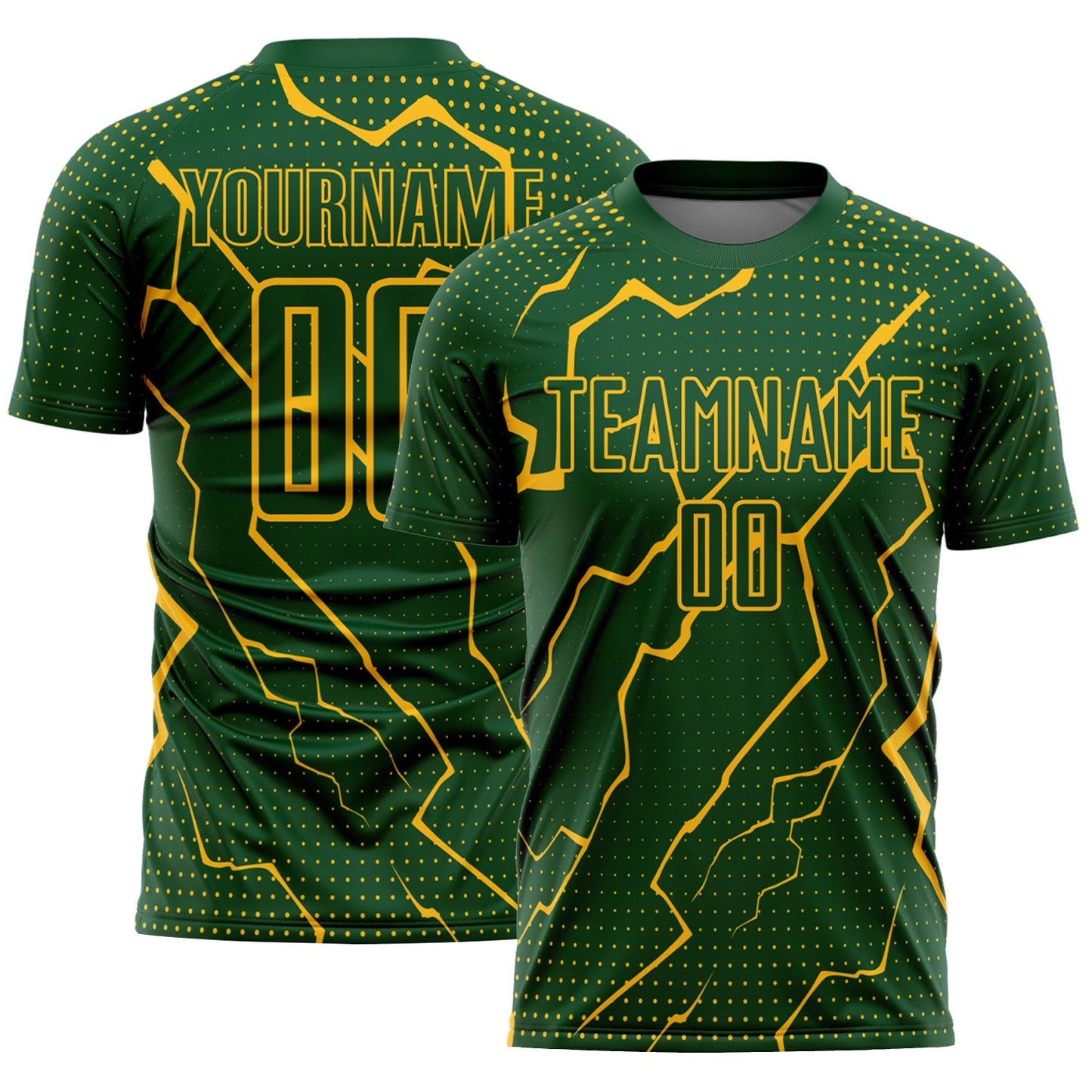 Camiseta de fútbol personalizada de sublimación del Rayo Verde Dorado