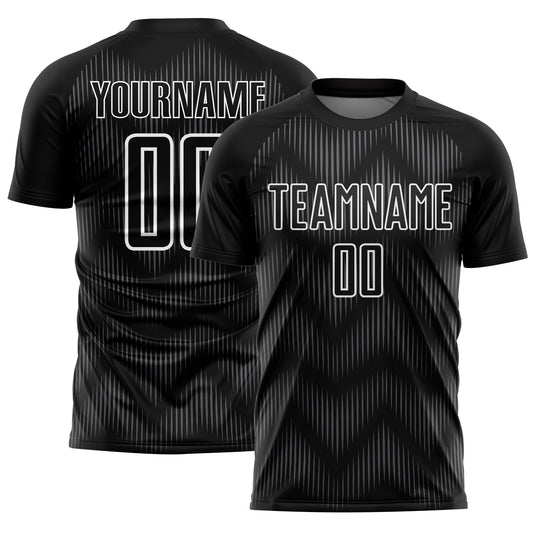 Camiseta de fútbol personalizada con sublimación de líneas gris acero negro y blanco