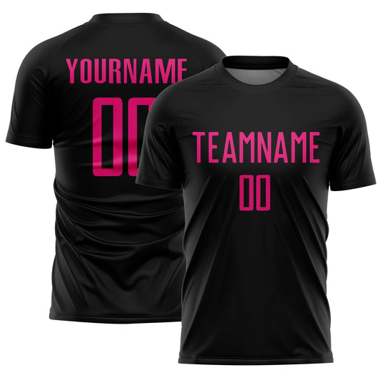 Camiseta de fútbol personalizada con sublimación en negro y rosa intenso