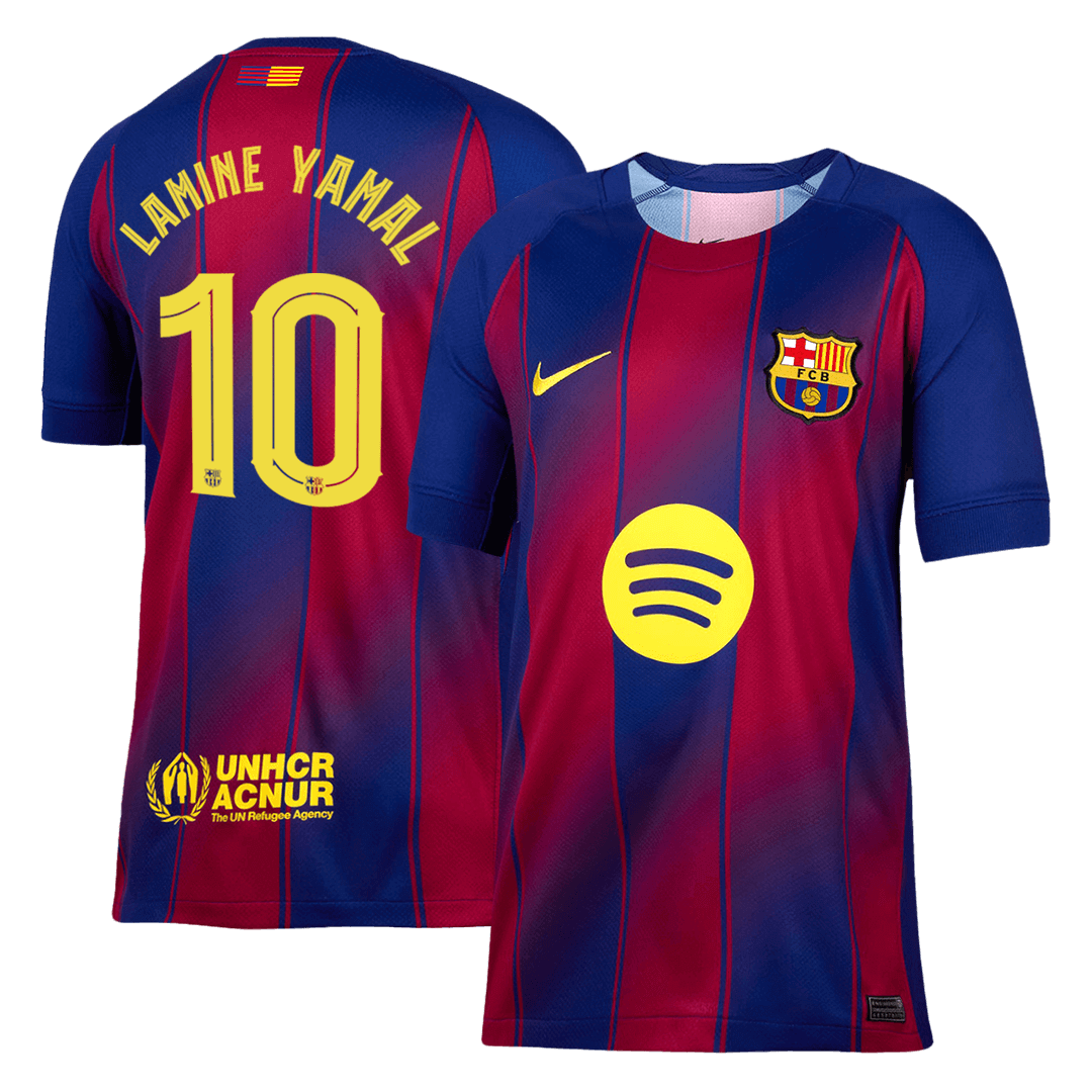 Camiseta de fútbol local del Barcelona LAMINE YAMAL #10 2025/26, roja y azul - UCL