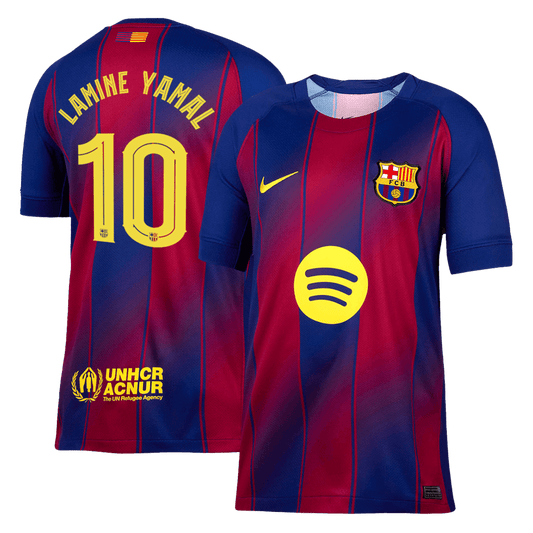 Camiseta de fútbol local del Barcelona LAMINE YAMAL #10 2025/26, roja y azul - UCL